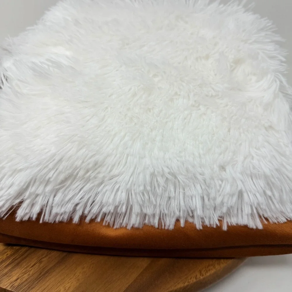 Throw Pillow Cover Set‎ 3pc NordECO HOME White Faux Fur Burnt Orange Velour 17.5
